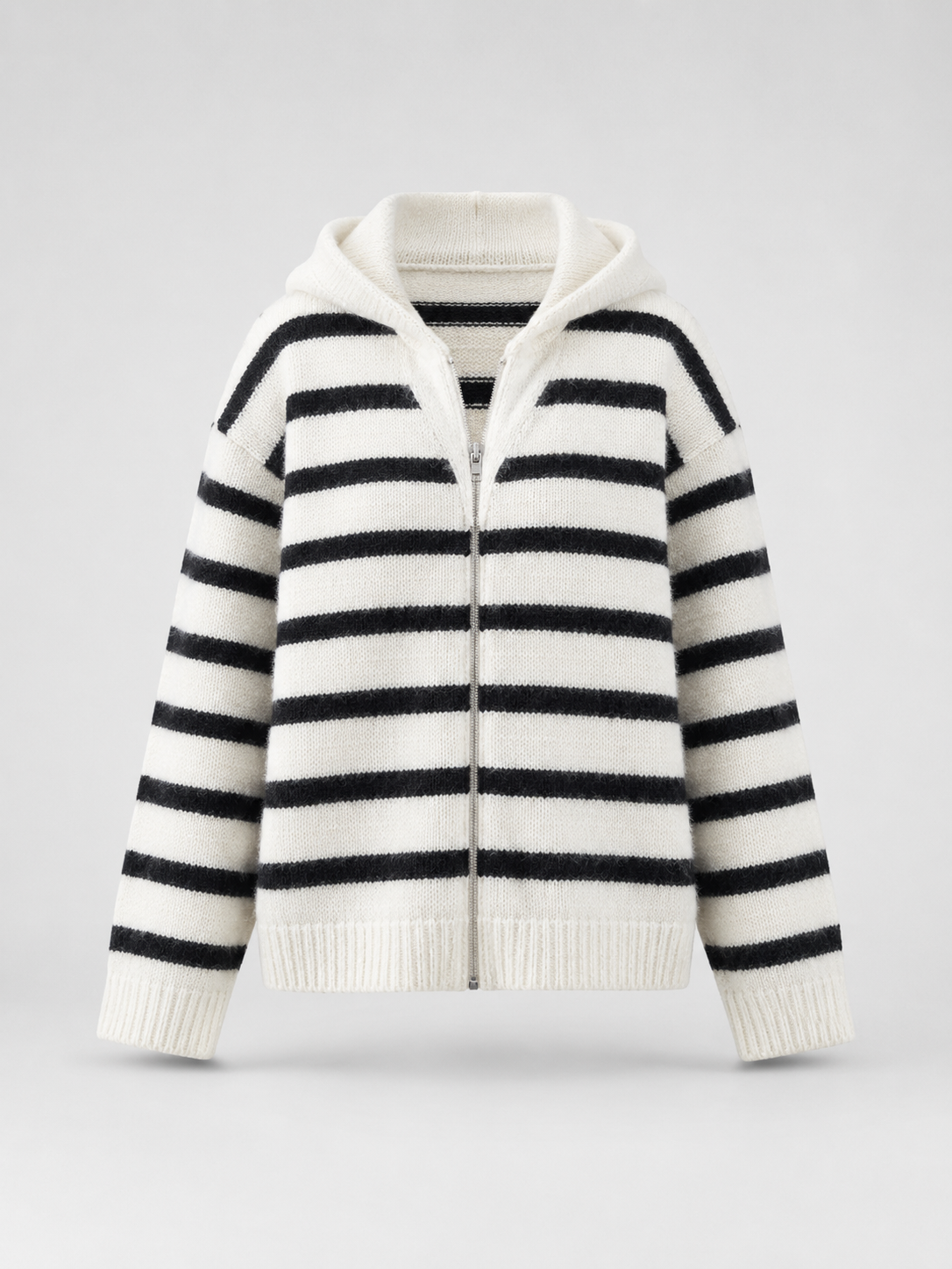 Striped quarter zip knit pullover – Nude & Nero