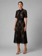 Robe midi ligne A col haut en dentelle cocktail femme