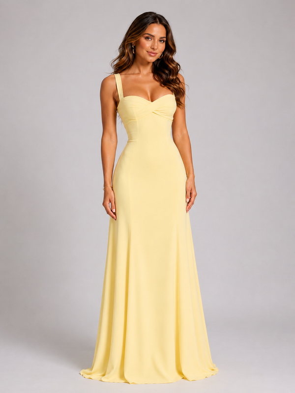 Vestido maxi de gasa con escote corazón y cordones para invitada de boda