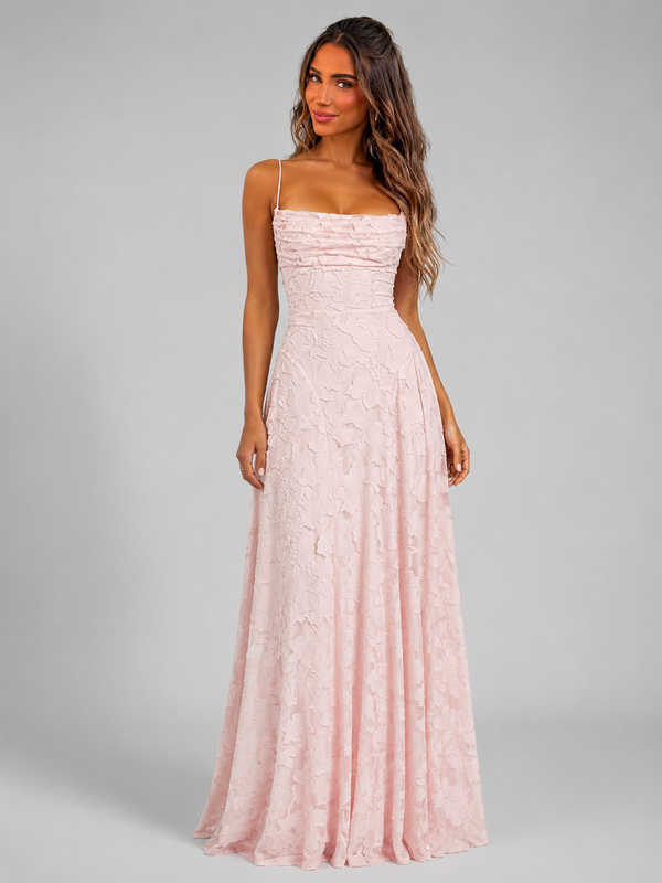 Vestido maxi con corpiño esculpido floral para invitada de boda