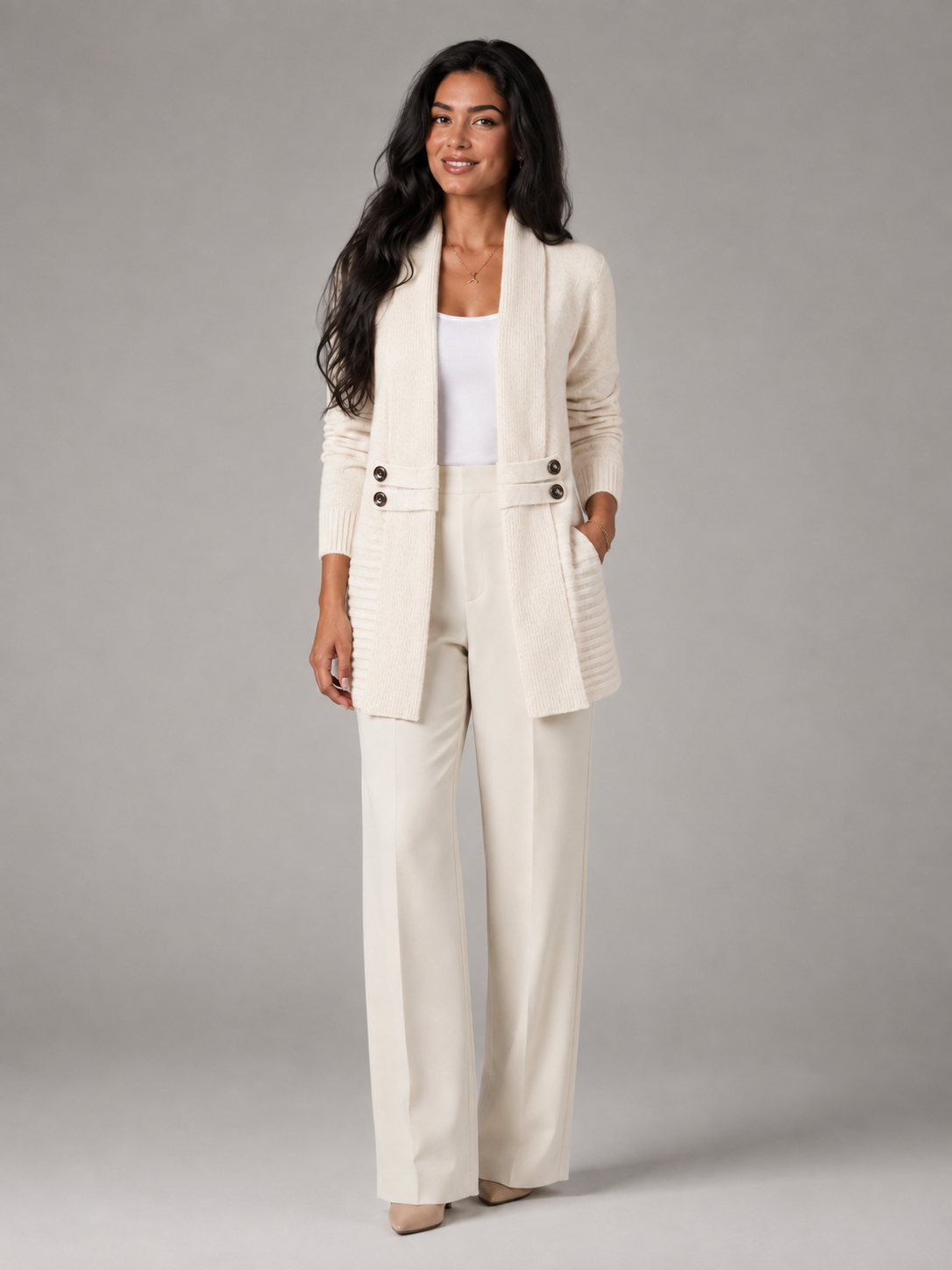 Women's Shawl Collar Button-Tab Cardigan