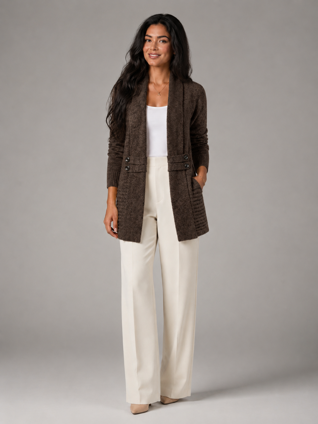 Women's Shawl Collar Button-Tab Cardigan
