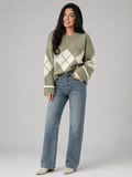 Women's Argyle Knit Crewneck Sweater Green