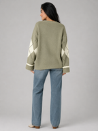Women's Argyle Knit Crewneck Sweater Green