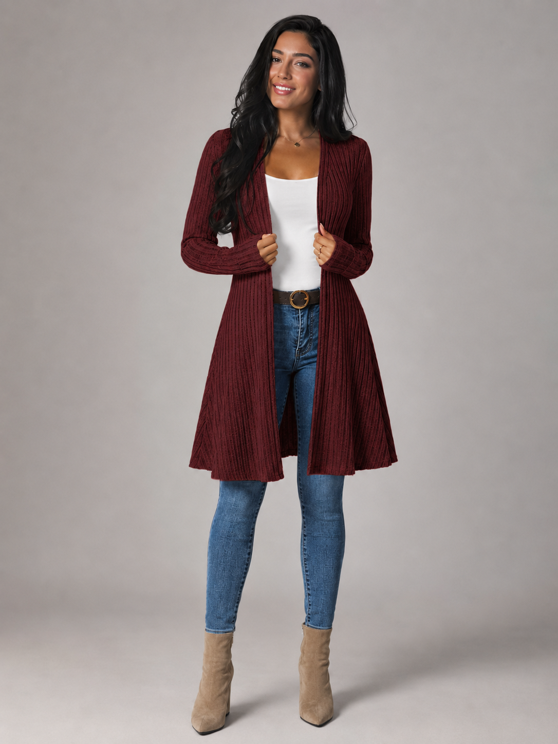 Women's Ribbed Open Front Cardigan
