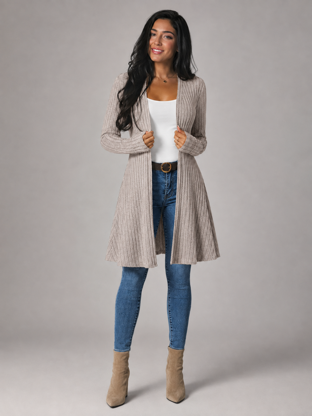 Women's Ribbed Open Front Cardigan