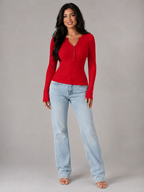 Women's Button Front Ribbed Knit Top