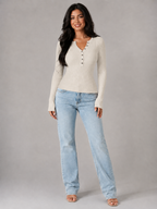 Women's Button Front Ribbed Knit Top
