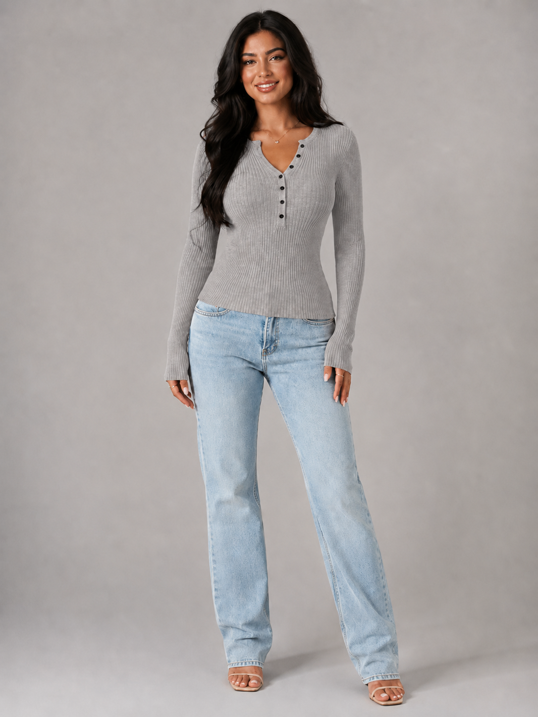 Women's Button Front Ribbed Knit Top