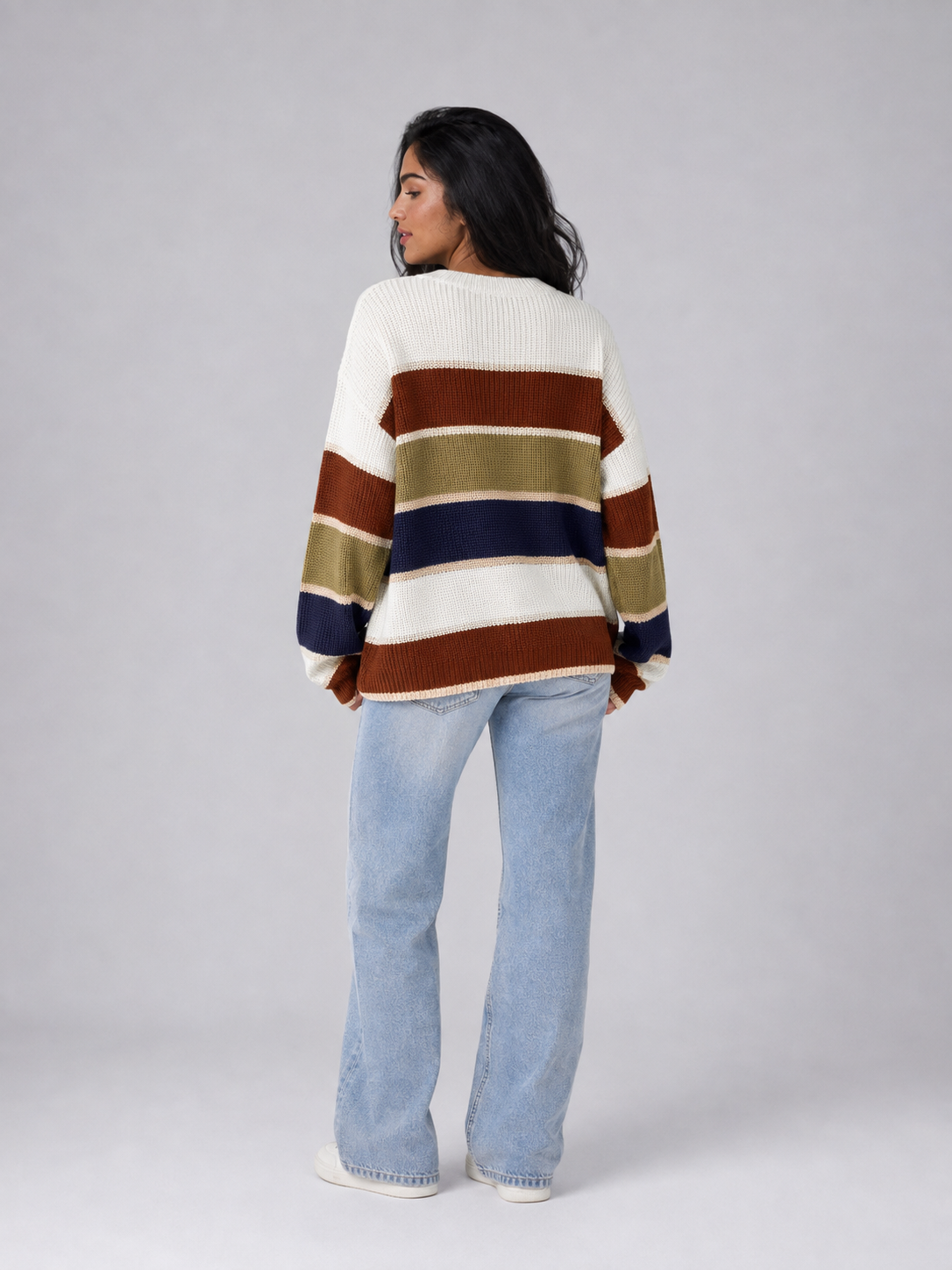Women's Striped Crewneck Knit Sweater