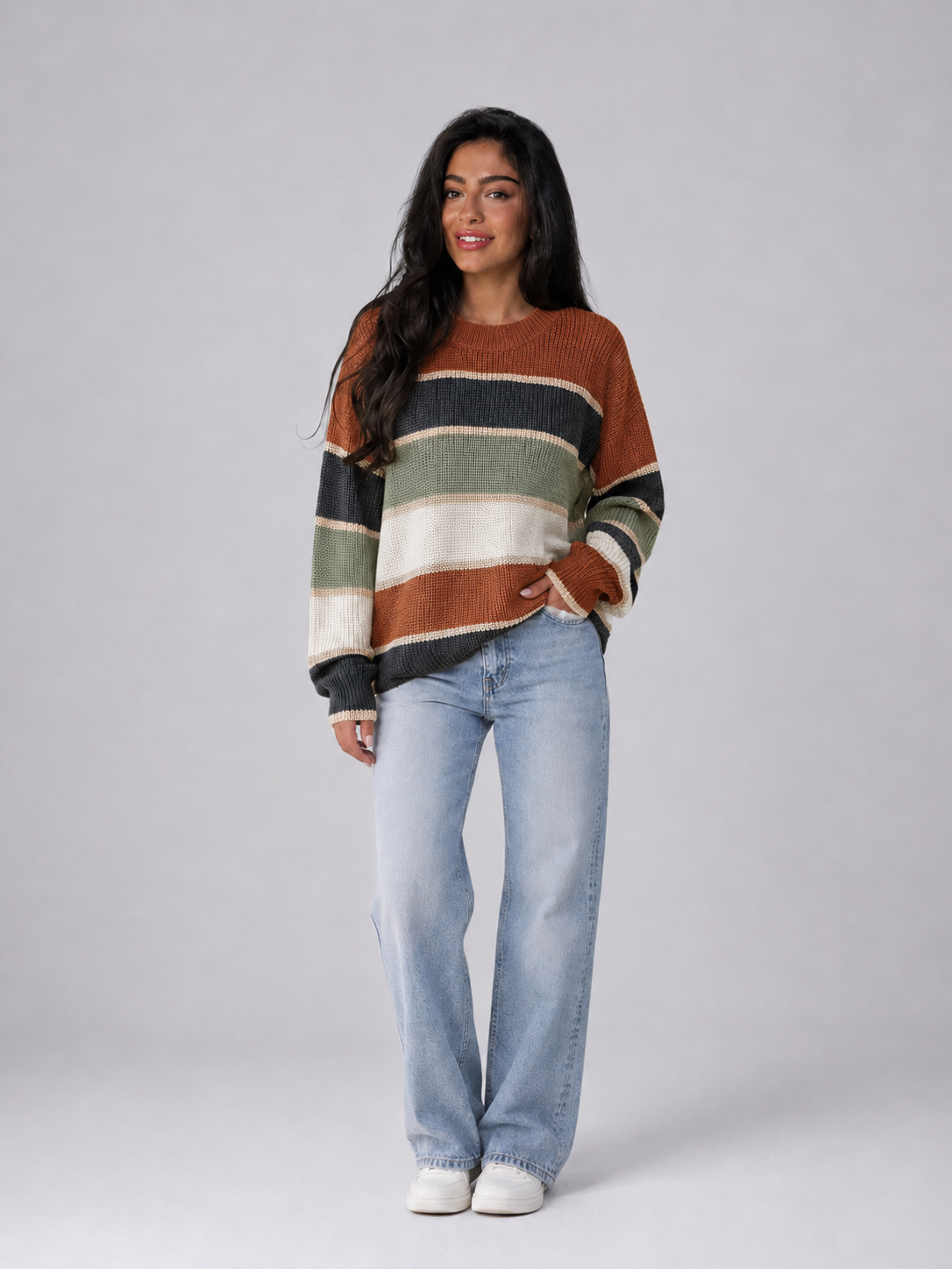 Women's Striped Crewneck Knit Sweater