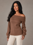 Women's Off Shoulder Fold-Over Sweater