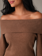 Women's Off Shoulder Fold-Over Sweater
