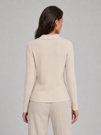 Ribbed polo knit top – Nude & Nero