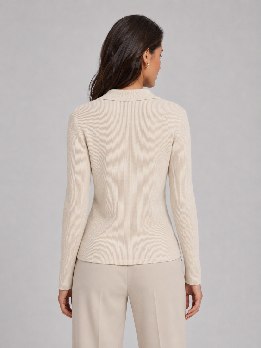 Ribbed polo knit top – Nude & Nero