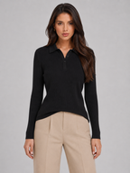 Ribbed polo knit top – Nude & Nero