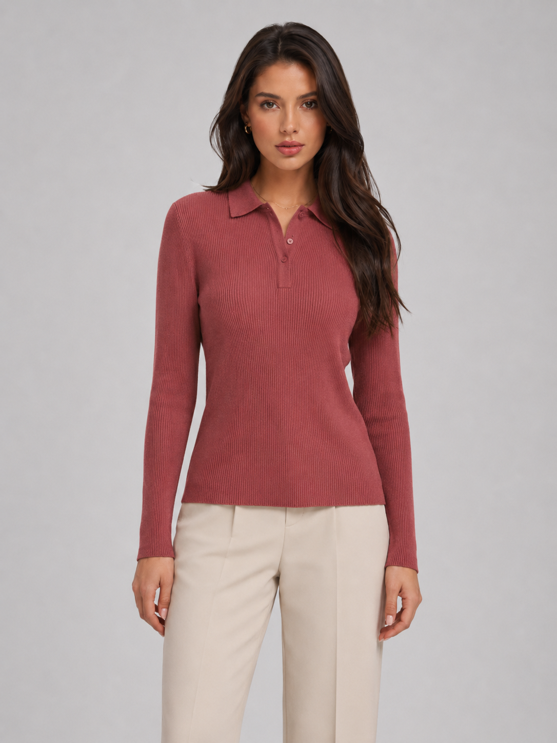 Ribbed polo knit top – Nude & Nero