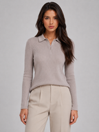 Ribbed polo knit top – Nude & Nero