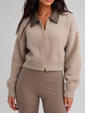 Cárdigan de punto con cremallera y textura peluda para otoño mujer