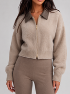 Fuzzy knit zip cardigan – Nude & Nero
