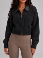 Fuzzy knit zip cardigan – Nude & Nero