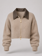 Cropped fuzzy zip cardigan – Nude & Nero