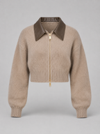 Cropped fuzzy zip cardigan – Nude & Nero