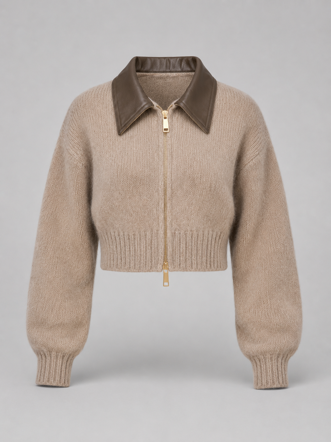 Cropped fuzzy zip cardigan – Nude & Nero
