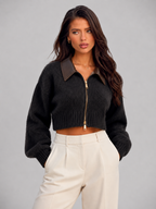 Cropped fuzzy zip cardigan – Nude & Nero