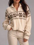 Fair Isle Zip Knit Cardigan for Women
