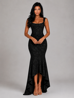 Vestido maxi con corsé floral y cola de pez para mujer de noche