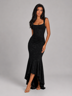 Vestido maxi con corsé floral y cola de pez para mujer de noche