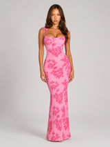 Embroidered Floral Tie Strap Maxi Dress Wedding Guest