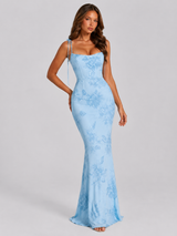 Embroidered Floral Tie Strap Maxi Dress Wedding Guest