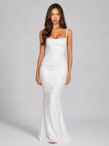 Embroidered Floral Tie Strap Maxi Dress Wedding Guest