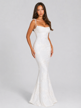 Embroidered Floral Tie Strap Maxi Dress Wedding Guest
