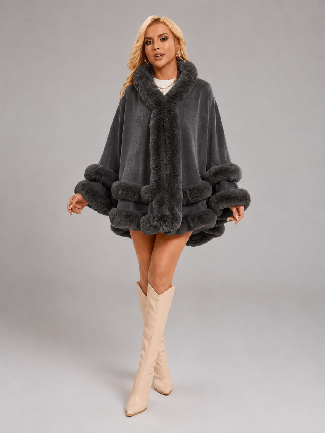 Women's Faux Fur Trim Cape Cardigan