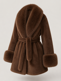 Women's Belted Faux Fur Collar Coat