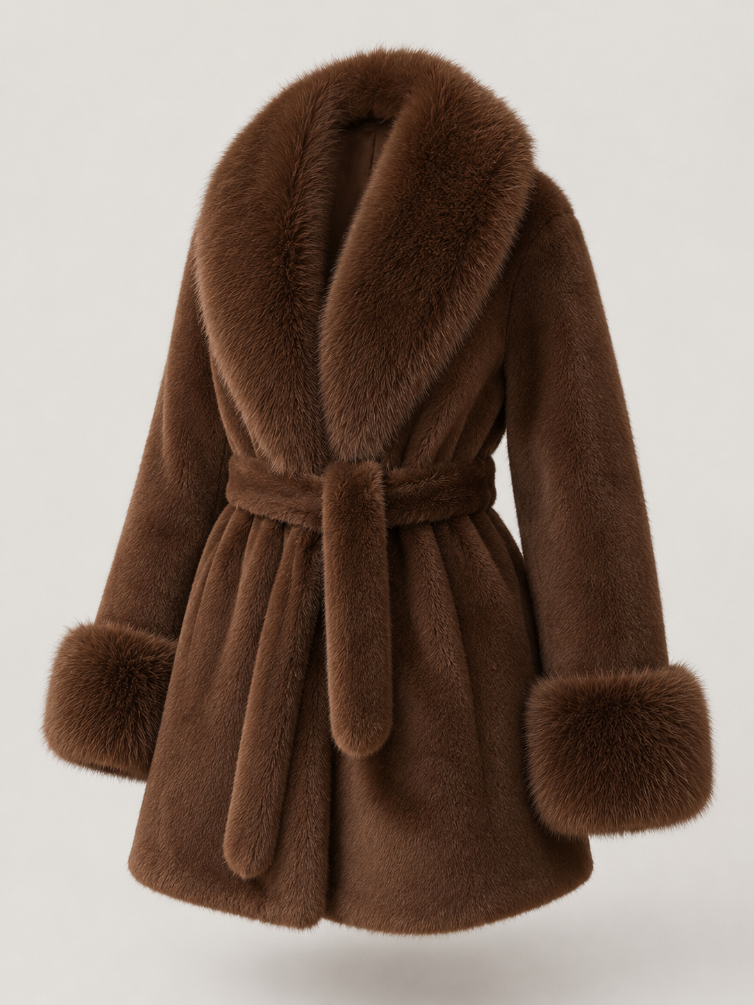 Women's Belted Faux Fur Collar Coat