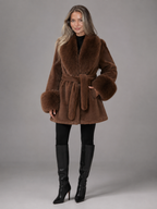 Women's Belted Faux Fur Collar Coat