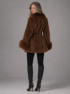 Women's Belted Faux Fur Collar Coat