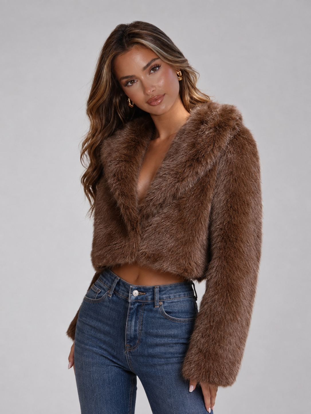 Women's Faux Fox Fur Cropped Jacket