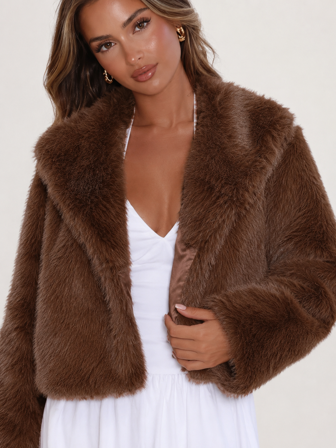 Women's Faux Fox Fur Cropped Jacket