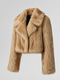 Women's Collared Faux Fur Jacket Beige
