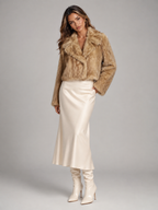 Women's Collared Faux Fur Jacket Beige