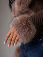 Women's Faux Fur Trim Zip Knit Cardigan