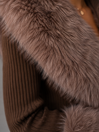 Women's Faux Fur Trim Zip Knit Cardigan
