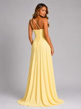 Robe longue en mousseline à une épaule avec détail corset pour femme - Silhouette sculptée  