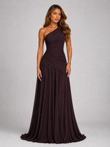 Robe longue en mousseline à une épaule avec détail corset pour femme - Silhouette sculptée  