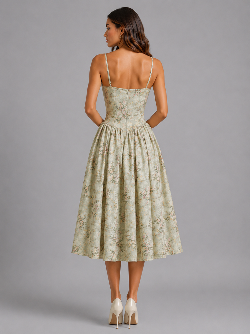 corset midi dress wedding guest Guluxicc Women Summer Corset Midi Dress Trendy Floral Wedding Guest Flowy Slit Lace Up Dresses Tea Party A Line Casual Milkmaid Sundress, Women's,